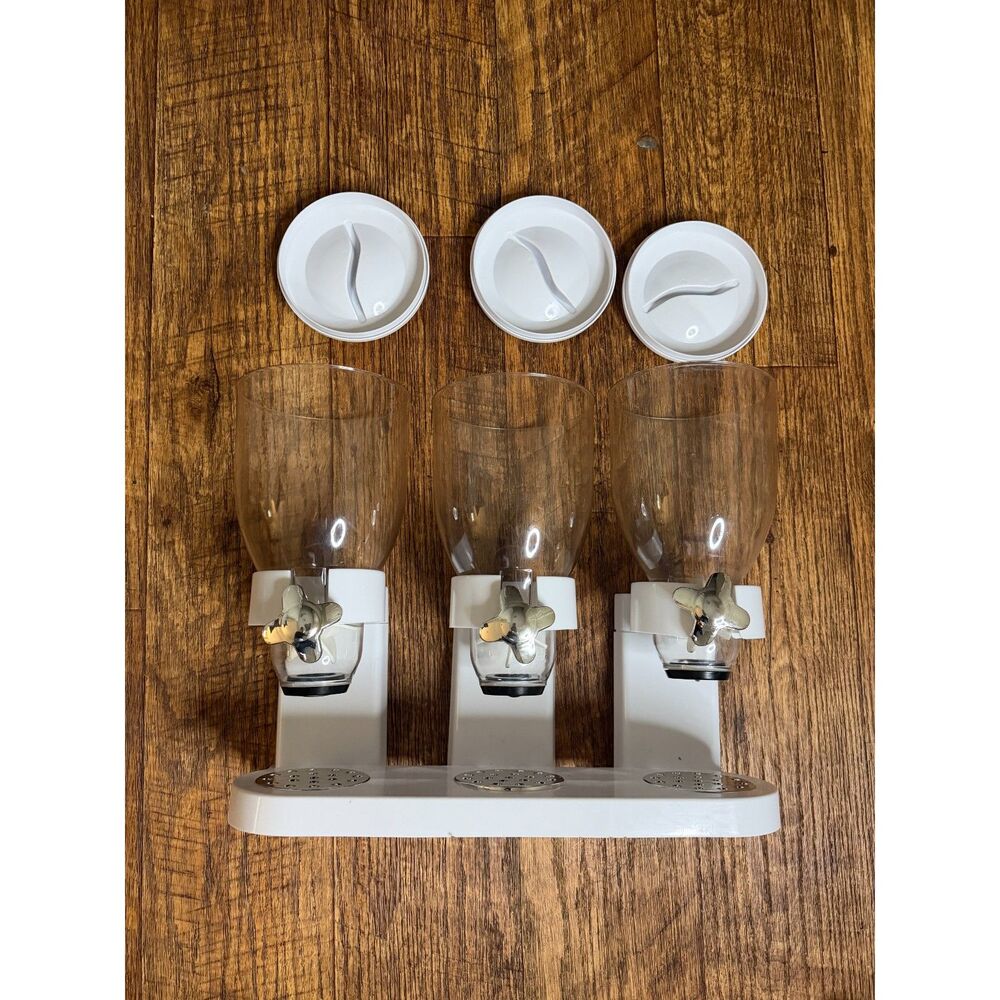 Triple Canister Cereal Dry Food Dispenser Clear White Breakfast Bar